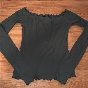 Army Green Ribbed Off the Shoulder Top